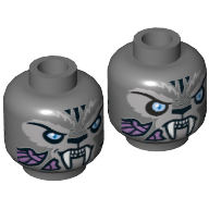 Tête de minifigurine furtif, double visage, tigre avec des crocs, rayures et yeux bleu clair, motif : expression neutre / en colère [tenon creux] (Minifig Head Stealthor, Dual Sided, Tiger with Fangs, Stripes and Light Blue Eyes, Neutral / Angry Print [Hollow Stud])