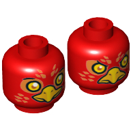 Tête de minifigurine flinx, phénix avec des cernes orange, plumes orange, yeux jaunes et bec, motif : surpris / air sévère (Minifig Head Flinx, Phoenix with Orange Eye Circles, Orange Feathers, Yellow Eyes and Beak, Surprised / Stern Print)