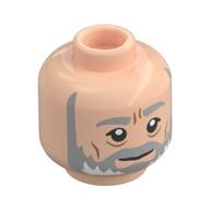 Tête de minifigurine Obi-Wan Kenobi, Barbe grise et sourcils, lignes sous les yeux, sourcils froncés, pupilles blanches, lignes sur les joues motif imprimé [tenon creux] (Minifig Head Obi-Wan Kenobi, Gray Beard and Eyebrows, Lines under Eyes, Furrowed Brow, White Pupils, Lines on Cheeks Print [Hollow Stud])