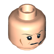 Tête de minifigurine général aérer craquer, sourcils brun foncé sillonné, lignes de joue, froncement de sourcils, motif imprimé casque (Minifig Head General Airen Cracken, Dark Tan Eyebrows Furrowed, Cheek Lines, Frown, Headset Print)