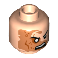 Tête de minifigurine Déchiqueteuse, zone marquée de l'œil droit et pas d'pupille, bouche ouverte Motif imprimé en colère [tenon creux] (Minifig Head Shredder, Right Eye Scarred Area and No Pupil, Open Mouth Angry Print [Hollow Stud])