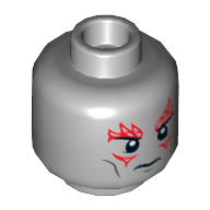 Tête de minifigurine Drax, lignes de joue gris bleuté foncé, tatouages rouges sur le devant et le dos, motif imprimé d'expression neutre (Minifig Head Drax, Dark Bluish Gray Cheek Lines, Red Tattoos on Front and Back, Neutral Expression Print)