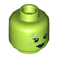 Tête de minifigurine Gamora, double visage, lignes argentées, lèvres vert foncé, motif : sourire bouche ouverte / en colère [tenon creux] (Minifig Head Gamora, Dual Sided, Silver Lines, Dark Green Lips, Open Mouth Smile / Angry Print [Hollow Stud])