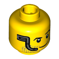 Tête de minifigurine espace mineur, barbe naissante, sourcil gauche levé, motif : micro-casque et sourire (Minifig Head Space Miner, Beard Stubble, Raised Left Eyebrow, Headset and Smile Print)
