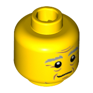 Tête de minifigurine Sorcier, Sourcils gris broussailleux, rides, pupilles blanches, Motif imprimé sourire léger [tenon creux] (Minifig Head Wizard, Bushy Gray Eyebrows, Wrinkles, White Pupils, Slight Smile Print [Hollow Stud])