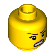 Tête de minifigurine dino tracker, sourcils fins, la bouche en colère, cicatrice sur la joue motif imprimé [tenon creux] (Minifig Head Dino Tracker, Thin Eyebrows, Angry Mouth, Scar on Cheek Print [Hollow Stud])
