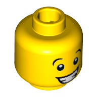Tête de minifigurine Jester, sourcils bruns, yeux larges et sourire avec motif imprimé de dents [tenon creux] (Minifig Head Jester, Brown Eyebrows, Wide Eyes and Smile with Teeth Print [Hollow Stud])
