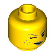 Tête de minifigurine génie fille, lèvres argentées, taches de rousseur et clin d'œil motif imprimé [tenon creux] (Minifig Head Genie Girl, Silver Lips, Freckles and Wink Print [Hollow Stud])