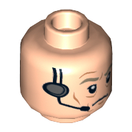 Tête de minifigurine Motif imprimé Général Maximillian Veers, sourcils beige foncé, motif : rides et micro-casque [tenon creux] (Minifig Head General Maximillian Veers, Dark Tan Eyebrows, Wrinkles and Headset Print [Hollow Stud])