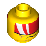 Tête de minifigurine Tremor, Visière rouge avec 2 bandes blanches, Lignes de joue, Bouche fermée / dents serrées motif imprimé (Minifig Head Tremor, Red Visor with 2 White Bands, Cheek Lines, Mouth Closed / Clenched Teeth Print)