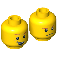 Tête de minifigurine max brûlures, sourcils orange foncé, sourire tordu avec les dents / déterminé, motif : bouche fermée (Minifig Head Max Burns, Dark Orange Eyebrows, Crooked Smile with Teeth / Determined, Closed Mouth Print)