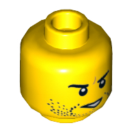Tête de minifigurine jack fureur, double visage, barbe naissante, sourcils, déterminé, bouche ouverte / bouche fermée, cicatrice sur le motif imprimé sourcil droit [tenon creux] (Minifig Head Jack Fury, Dual Sided, Beard Stubble, Eyebrows, Determined, Open Mouth / Mouth Closed, Scar on Right Eyebrow Print [Hollow Stud])