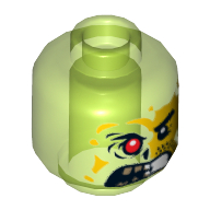 Tête de minifigurine Adam acide, visage divisé en colère, côté gauche jaune, côté droit brûlé avec motif imprimé rouge œil [tenon creux] (Minifig Head Acid Adam, Split Face Angry, Yellow Left Side, Burned Right Side with Red Eye Print [Hollow Stud])