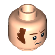 Tête de minifigurine officier impérial, sourcils bruns et de longs favoris, froncés et froncés motif imprimé avant (Minifig Head Imperial Officer, Brown Eyebrows and Long Sideburns, Frown and Furrowed Brow Print)