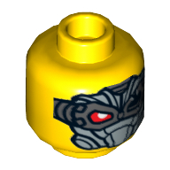 Tête de minifigurine Psyclone, double visage, œil rouge, argenté cache-œil / motif imprimé argenté masque [tenon creux] (Minifig Head Psyclone, Dual Sided, Red Eye, Silver Eyepatch / Silver Mask Print [Hollow Stud])