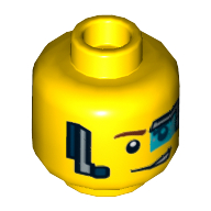 Vis de curtis de tête de figurine, double face, verre d'œil numérique au-dessus de l'œil gauche, sourire / motif imprimé déterminé [tenon creux] (Minifig Head Curtis Bolt, Dual Sided, Digital Eye Glass over Left Eye, Smirk / Determined Print [Hollow Stud])