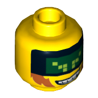 Tête de minifigurine Visière pixellisée Téraoctet, vert foncé, favoris et motif imprimé barré [tenon creux] (Minifig Head Terabyte, Dark Green Pixelated Visor, Sideburns and Bared Print [Hollow Stud])