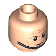 Tête de minifigurine Nova corps officier, double visage, sourcils bruns, traits sur les joues, lignes de avant, souriant / jugulaire motif imprimé [holllow stud] (Minifig Head Nova Corps Officer, Dual Sided, Brown Eyebrows, Cheek Lines, Forehead Lines, Smiling / Chin Strap Print [Hollow Stud])