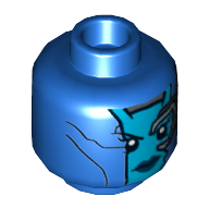 Tête de minifigurine Nebula, double visage, visage azur foncé, lèvres bleu foncé, œil gauche mécanique et rayures argentées sur motif imprimé au dos [tenon creux] (Minifig Head Nebula, Dual Sided, Dark Azure Face, Dark Blue Lips, Mechanical Left Eye and Silver Stripes on Back Print [Hollow Stud])