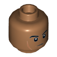 Tête de minifigurine acu trooper / Naboo guard, sourcils, traits sur les joues, fossette du menton, motif : pupilles blanches [tenon creux] (Minifig Head ACU Trooper / Naboo Guard, Eyebrows, Cheek Lines, Chin Dimple, White Pupils Print [Hollow Stud])