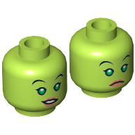 Tête de minifigurine Hera Syndulla, yeux vert vif, lèvres nougat, motif : sourire / air renfrogné [tenon creux] (Minifig Head Hera Syndulla, Bright Green Eyes, Nougat Lips, Smile / Frown Print [Hollow Stud])