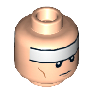 Tête de minifigurine Batman, bande blanche double face sur les lignes frontales et les joues, motif imprimé déterminé / froncé [tenon creux] (Minifig Head Batman, Dual Sided White Stripe on Forehead and Cheek Lines, Determined / Frown Print [Hollow Stud])