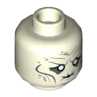Tête de minifigurine roi-sorcière, yeux blancs, bouche plissée, traits sur les joues et rides, cheveux fins sur motif imprimé à l'envers [tenon creux] (Minifig Head Witch-King, White Eyes, Puckered Mouth, Cheek Lines and Wrinkles, Thin Hair on Reverse Print [Hollow Stud])