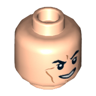 Tête de minifigurine Boba Fett, sourire montrant les dents, sourcils arqués, pupilles blanches et motif imprimé cicatrices [tenon creux] (Minifig Head Boba Fett, Smile with Teeth, Arched Eyebrows, White Pupils and Scars Print [Hollow Stud])