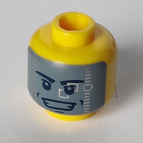 Tête de minifigurine galaxy trooper, sourcils froncés, lignes de bouche / visière gris bleuté foncé avec des carrés argentés, sourire ouvert avec motif imprimé de dents (Minifig Head Galaxy Trooper, Stern Eyebrows, Mouth Lines / Dark Bluish Gray Visor with Silver Squares, Open Smile with Teeth Print)