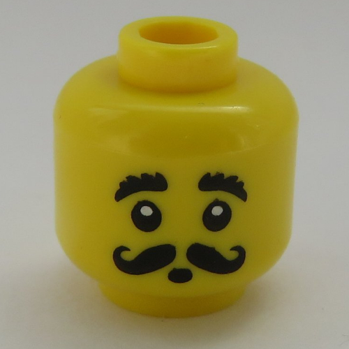 Tête de minifigurine Charme serpent, Moustache bouclée, sourcils broussailleux, motif imprimé bouche ronde [tenon creux] (Minifig Head Snake Charmer, Moustache Curly, Bushy Eyebrows, Round Mouth Print [Hollow Stud])