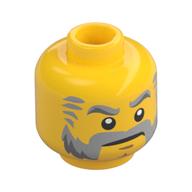 Tête de minifigurine, barbe gris avec des sourcils gris, favoris et motif imprimé poupe (Minifig Head, Beard Gray with Gray Eyebrows, Sideburns and Stern Print)