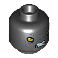 Tête de minifigurine Tormak, panthère double face avec yeux jaunes, crocs et bleu foncé Lignes faciales, motif : expression neutre / en colère [tenon creux] (Minifig Head Tormak, Dual Sided Panther with Yellow Eyes, Fangs and Dark Blue Facial Lines, Neutral / Angry Print [Hollow Stud])