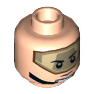 Tête de minifigurine T-16 Pilote Skyhopper, double visage, visière beige foncé, Sourcils noirs sévère, sangle de menton / bouche ouverte motif imprimé [tenon creux] (Minifig Head T-16 Skyhopper Pilot, Dual Sided, Dark Tan Visor, Stern Black Eyebrows, Chin Strap / Open Mouth Print [Hollow Stud])