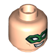 Tête de minifigurine lanterne verte (hal jordan), double visage, vert masque oculaire, motif : sourire en coin / air renfrogné [tenon creux] (Minifig Head Green Lantern (Hal Jordan), Dual Sided, Green Eyemask, Smirk / Frown Print [Hollow Stud])