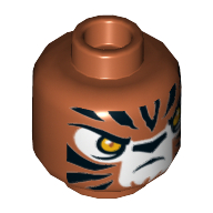 Tête de minifigurine Tazar, tigre aux yeux orange, visage blanc et rayures noires motif imprimé [tenon creux] (Minifig Head Tazar, Tiger with Orange Eyes, White Face and Black Stripes Print [Hollow Stud])
