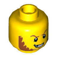 Tête de minifigurine le géant, les sourcils et les favoris orange foncé, dent cassée, sourire déterminé, pupilles motif imprimé (Minifig Head The Giant, Dark Orange Eyebrows and Sideburns, Broken Tooth, Determined Grin, Pupils Print)