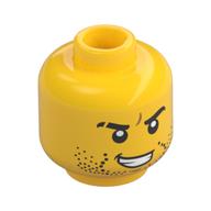 Tête de minifigurine luke furyham / jack, barbe naissante, sourcils, cicatrice sur le sourcil droit, bouche ouverte avec motif imprimé dents (Minifig Head Luke Cunningham / Jack Fury, Beard Stubble, Eyebrows, Scar on Right Eyebrow, Open Mouth with Teeth Print)