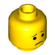 Tête de minifigurine Emmet, double visage, ouvert Sourire lopsidé / Sourcils pincés et motif imprimé froncé [tenon creux] (Minifig Head Emmet, Dual Sided, Open Lopsided Smile / Pinched Eyebrows and Frown Print [Hollow Stud])