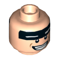 Tête de minifigurine Batman, bande noire double face sur le devant avec des yeux blancs, sourire / motif imprimé effrayé [tenon creux] (Minifig Head Batman, Dual Sided Black Stripe on Forehead with White Eyes, Smiling / Scared Print [Hollow Stud])