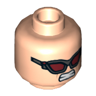 Tête de minifigurine Hawkeye, sourcils brun rougeâtre, Expression sévère / Lunettes rouge foncé (verres), motif : dents serrées (Minifig Head Hawkeye, Reddish Brown Eyebrows, Stern Expression / Dark Red Goggles (Glasses), Clenched Teeth Print)