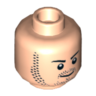 Tête de minifigurine Quicksilver, double face, barbu barbe, sourcils, sourire / dents serrées en colère motif imprimé [tenon creux] (Minifig Head Quicksilver, Dual Sided, Beard Stubble, Eyebrows, Smirk / Clenched Teeth Angry Print [Hollow Stud])