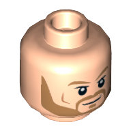 Tête de minifigurine Thor, double visage, sourcils brun clair et barbe, motif : sourire / en colère [tenon creux] (Minifig Head Thor, Dual Sided, Light Brown Eyebrows and Beard, Smile / Angry Print [Hollow Stud])