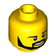 Tête de minifigurine Ferrari Engineer (Pit Crew) / Pirate, Barbe Noire Angulaire, pupilles, Dents motif imprimé [tenon creux] (Minifig Head Ferrari Engineer (Pit Crew) / Pirate, Beard Black Angular, Pupils, Teeth Print [Hollow Stud])