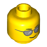 Tête de minifigurine, lunettes de soleil argentées, sourcils et fin sourire motif imprimé (Minifig Head, Silver Sunglasses, Eyebrows and Thin Grin Print)