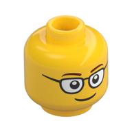 Tête de minifigurine, Lunettes avec sourcils fins bruns, Motif imprimé sourire (Minifig Head, Glasses with Brown Thin Eyebrows, Smile Print)