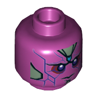 Tête de minifigurine Vision, double visage, yeux pourpre, tache bleue sur la tête, veines violettes motif imprimé [tenon creux] (Minifig Head Vision, Dual Sided, Purple Eyes, Blue Spot on Forehead, Purple Veins Print [Hollow Stud])