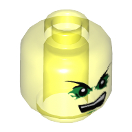 Tête de minifigurine Morro, sourcils pointus, ombres à paupières vert vif, motif : bouche ouverte [tenon creux] (Minifig Head Morro, Pointed Eyebrows, Bright Green Eye Shadows, Open Mouth Print [Hollow Stud])