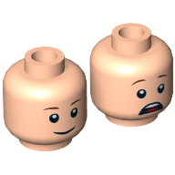 Tête de minifigurine Gris, sourcils bruns, pupilles, sourire / motif imprimé effrayé (Minifig Head Gray, Brown Eyebrows, Pupils, Smile / Scared Print)
