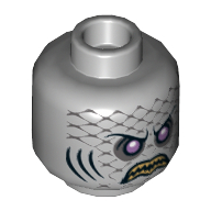 Tête de minifigurine Motif imprimé Sharx, yeux violets, dents jaunes, écailles et gilles [tenon creux] (Minifig Head Sharx, Purple Eyes, Yellow Teeth, Scales and Gills Print [Hollow Stud])