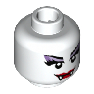Tête de minifigurine Motif imprimé Spider Lady, Lèvres rouges, Crocs et Ombre à paupières violette [tenon creux] (Minifig Head Spider Lady, Red Lips, Fangs and Purple Eye Shadow Print [Hollow Stud])